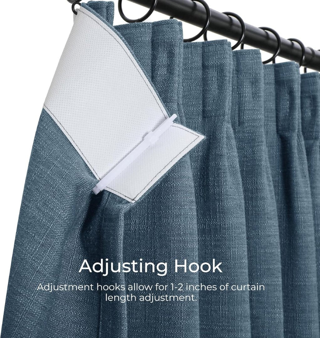 Aegean Blue Linen Curtains with Double Pinch Pleat Header and Adjustable Hooks