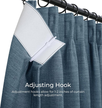 Aegean Blue Linen Curtains with Double Pinch Pleat Header and Adjustable Hooks
