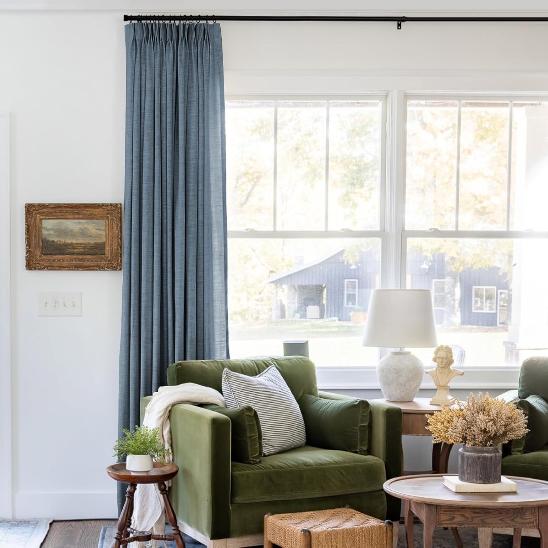 Aegean Blue Linen Curtains in the Living Room, for an Elegant Look