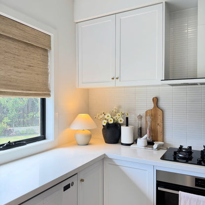 Beige Woven Wood Shades - Soft & Warm, Perfect for Any Decor