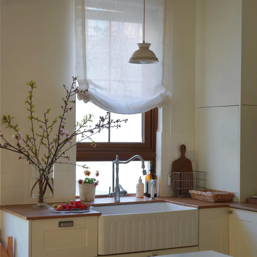 Asher 100% Belgian Flax Linen Relaxed Roman Shades