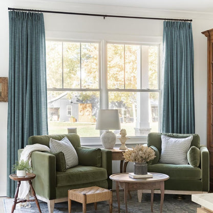 Blue Linen Curtains – Everglade Teal Curtains in the Living Room, Elegant and Stylish