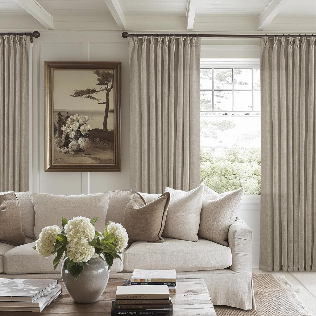 Custom Linen Blackout Curtains, Pinch Pleated Drapes