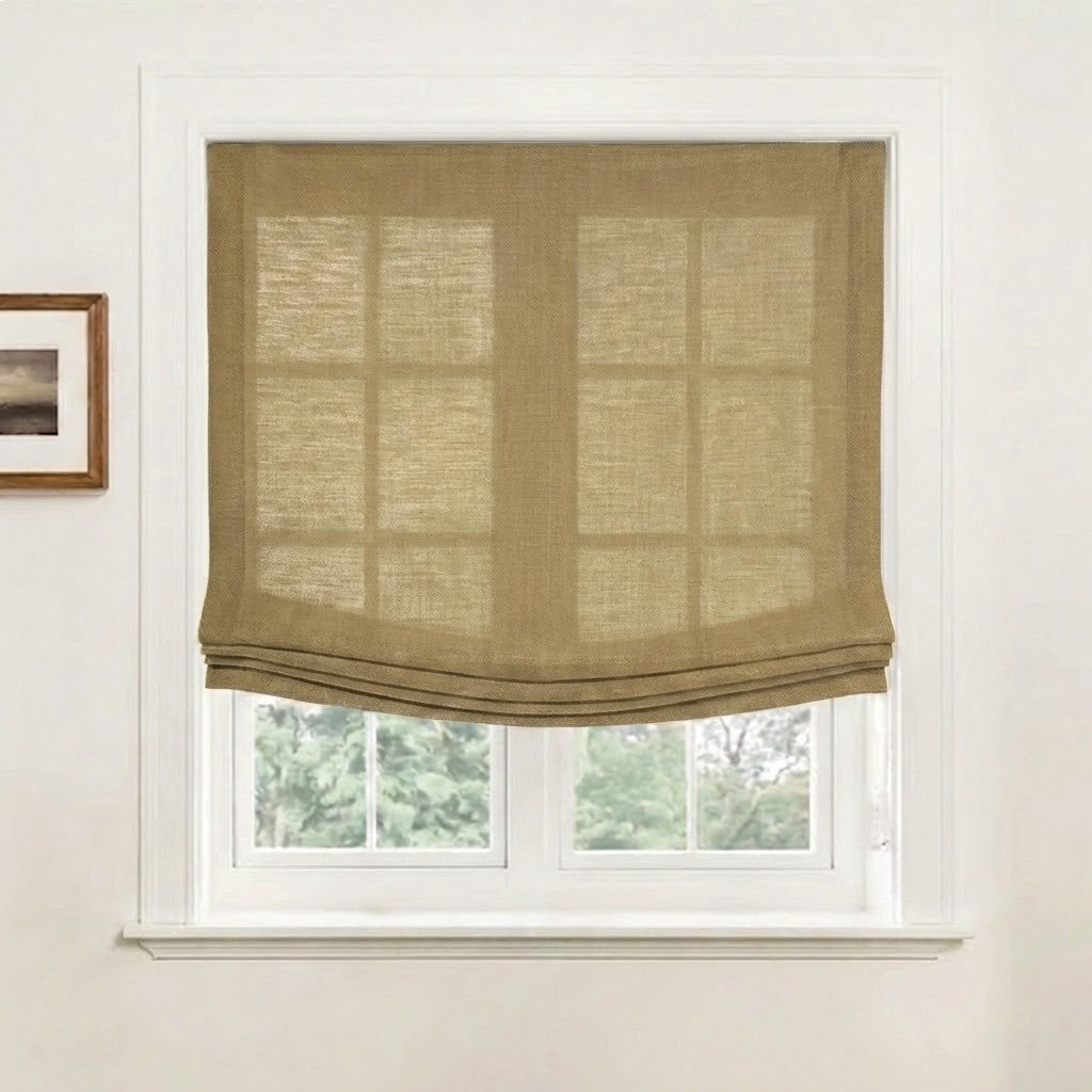 Rowan 30% Natural Linen Relaxed Roman Shade, Custom Cordless & Loop Cord Lift