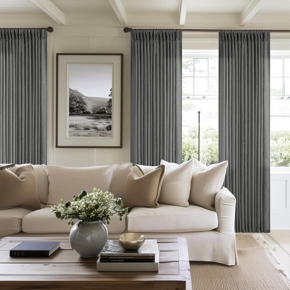 Linen Curtains, Pinch Pleated Drapes for Living Room & Bedroom (Pack of 2)