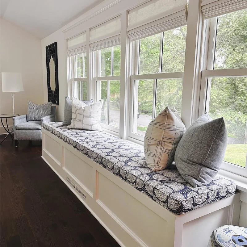 Custom Off-White Woven Wood Shades – Natural Fiber Cordless Blinds
