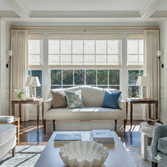 Custom Off-white Woven Wood Shades - Natural Fiber