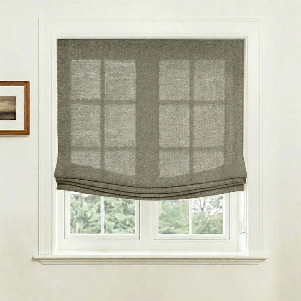 Rowan 30% Natural Linen Relaxed Roman Shade, Custom Cordless & Loop Cord Lift