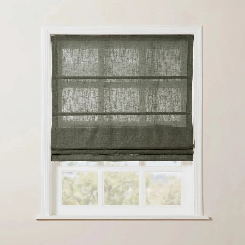 Rowan Tailored Flat Linen Roman Shades - Loop Cord Lift