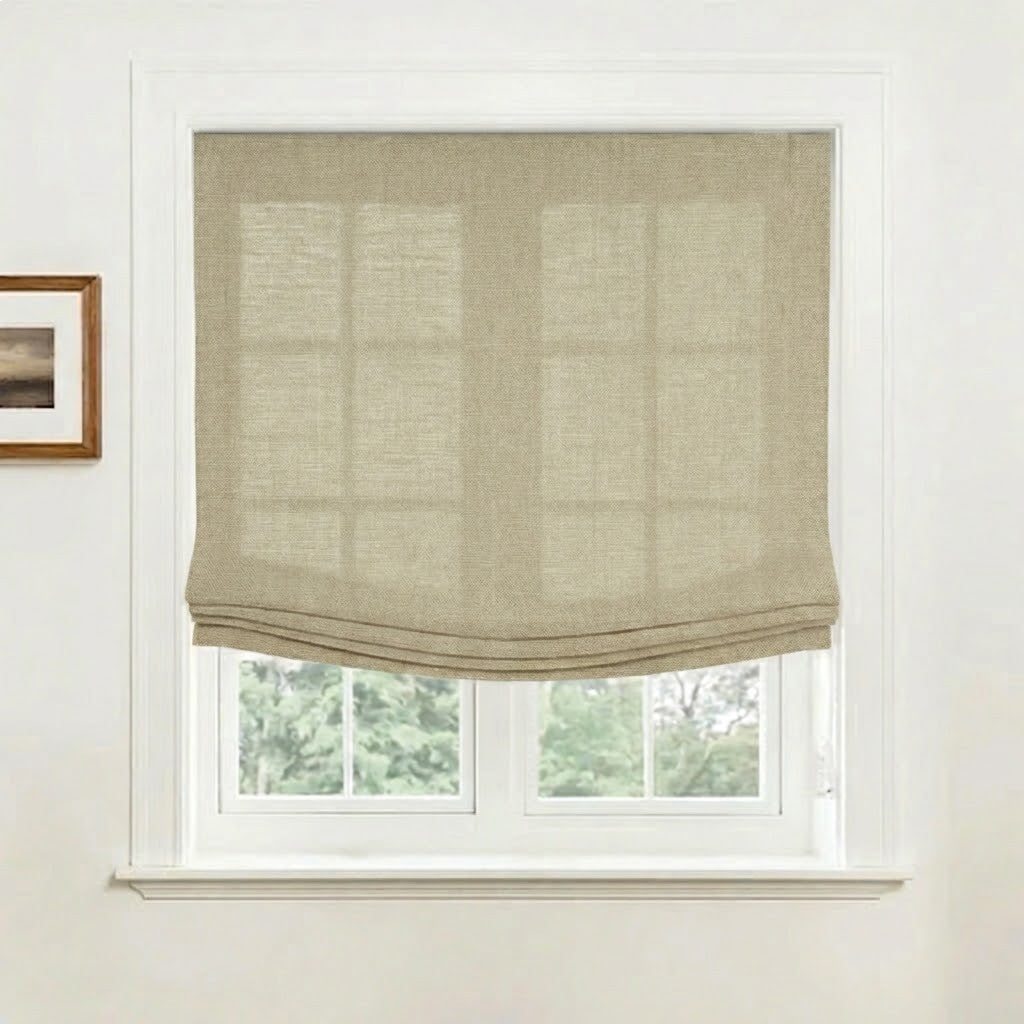 Rowan 30% Natural Linen Relaxed Roman Shade, Custom Cordless & Loop Cord Lift