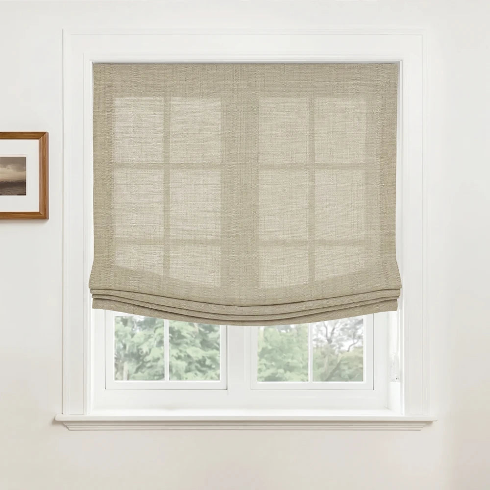 Rowan Custom Natural Linen Relaxed Roman Shades