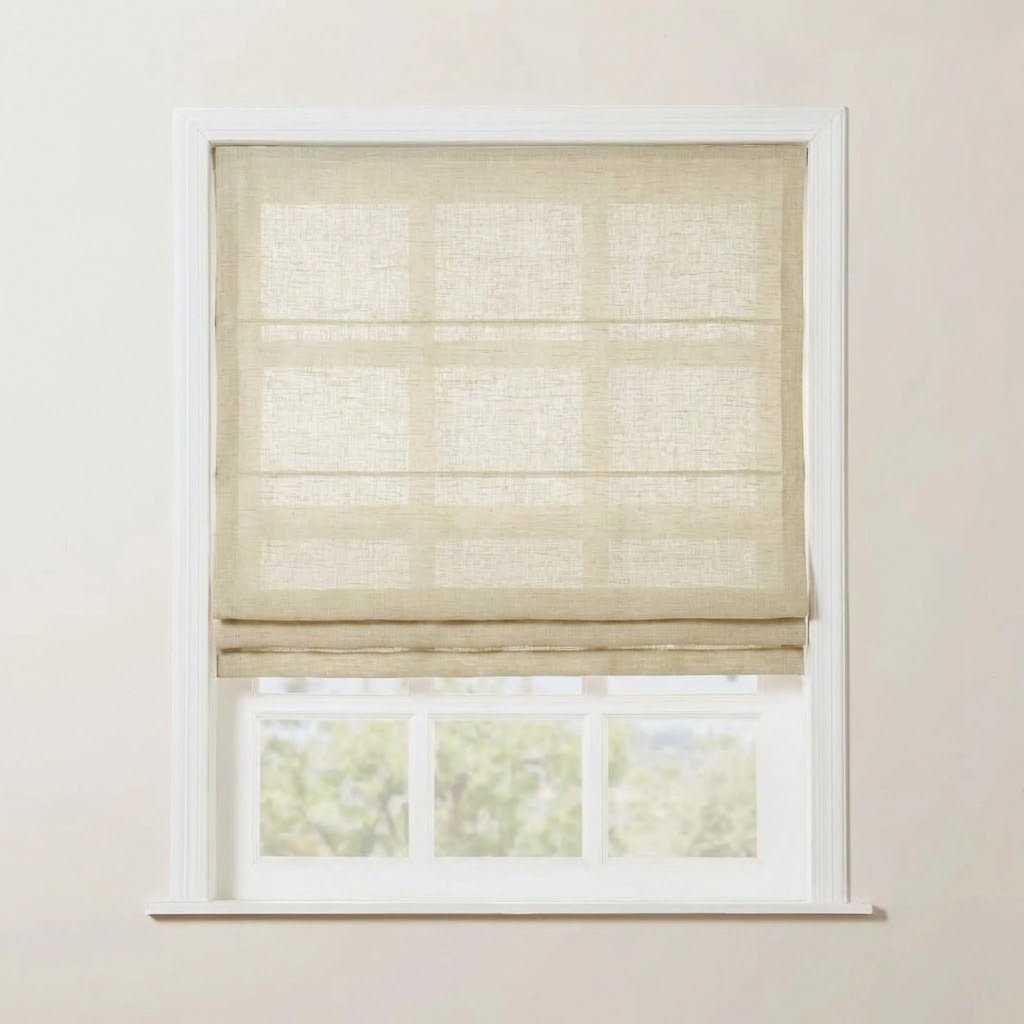 Rowan 30% Natural Linen Roman Shades | Motorized & Cordless Smart Lift