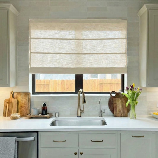Harper Custom Linen Roman Shades - Smooth Loop Cord Lift