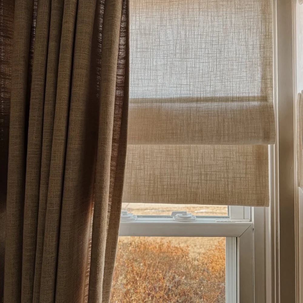 Harper Custom Linen Roman Shades, Motorized & Cordless Options