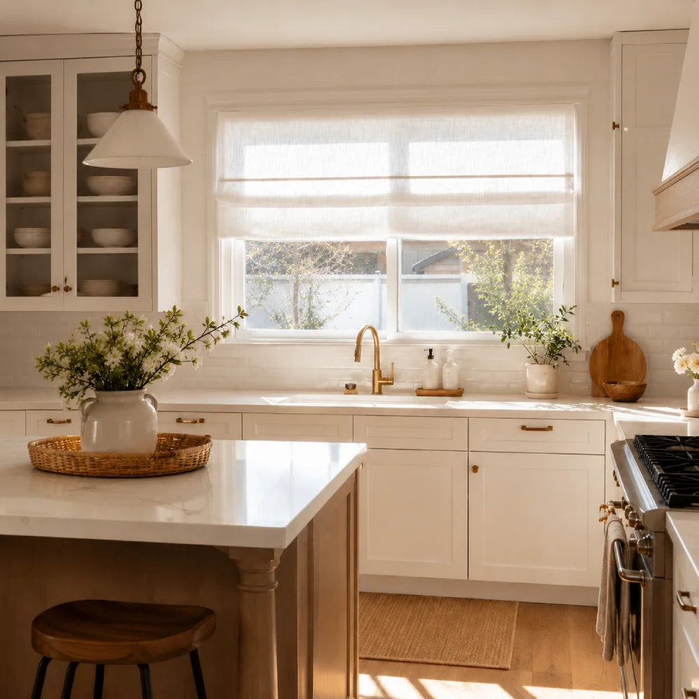 Harper Custom Linen Roman Shades, Motorized & Cordless Options