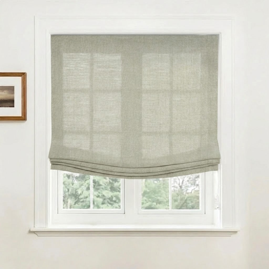 Rowan 30% Natural Linen Relaxed Roman Shade, Custom Cordless & Loop Cord Lift