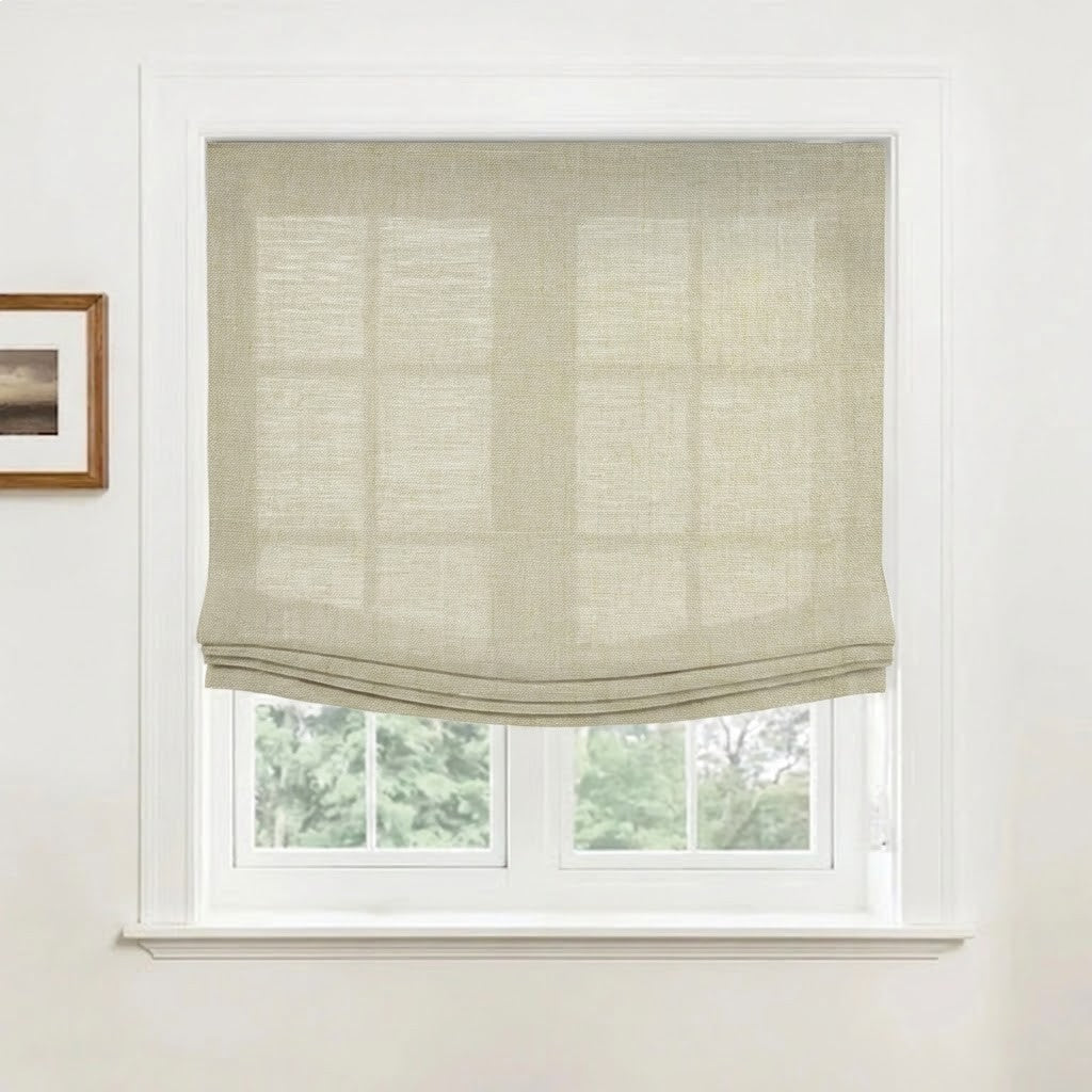 Rowan 30% Natural Linen Relaxed Roman Shade, Custom Cordless & Loop Cord Lift