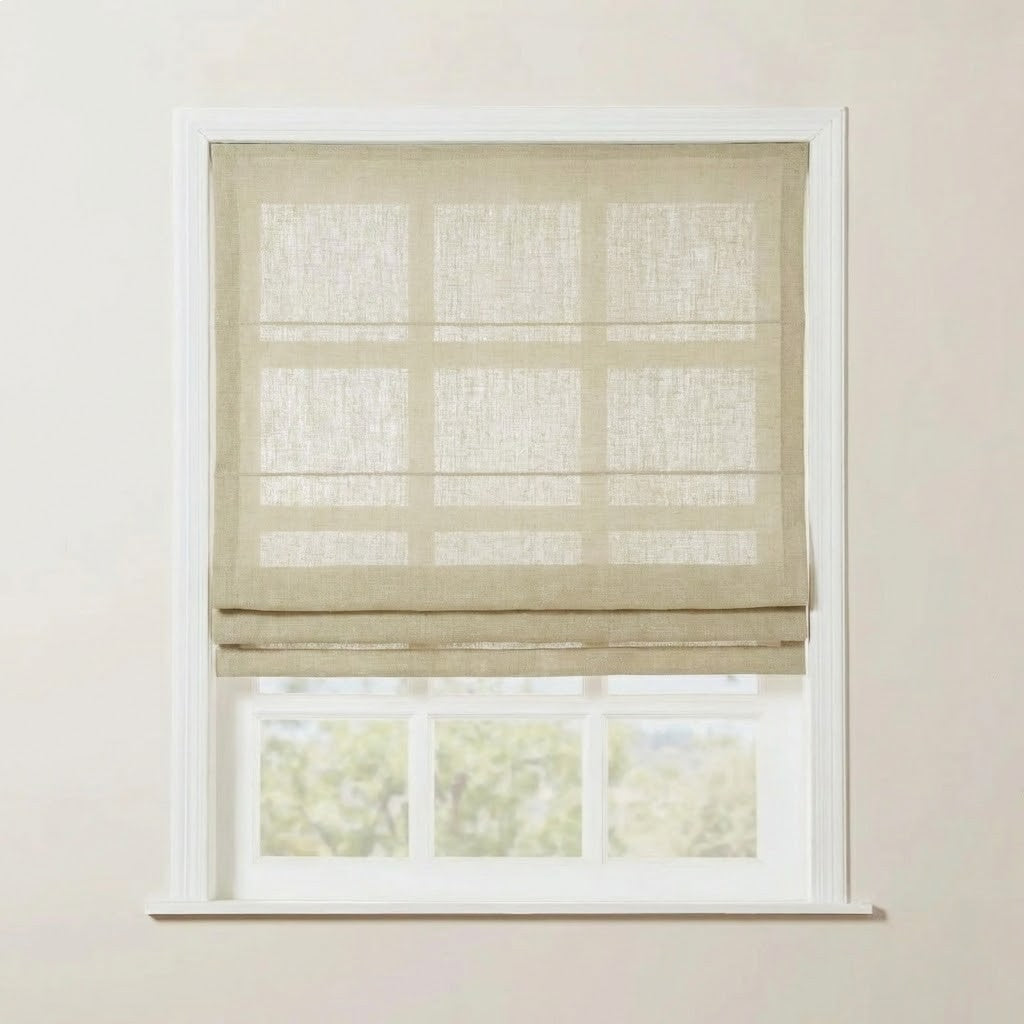 Rowan 30% Natural Linen Roman Shades | Motorized & Cordless Smart Lift