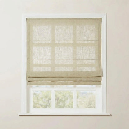 Rowan 30% Natural Linen Roman Shades | Motorized & Cordless Smart Lift