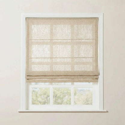 Rowan 30% Natural Linen Roman Shades | Motorized & Cordless Smart Lift