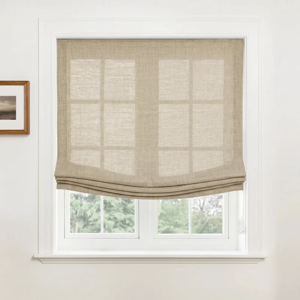 Rowan Custom Natural Linen Relaxed Roman Shades