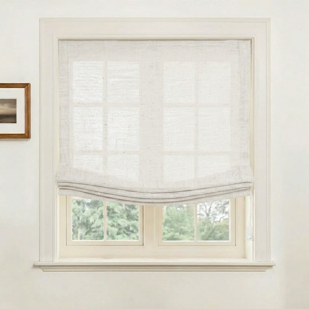 Rowan 30% Natural Linen Relaxed Roman Shade, Custom Cordless & Loop Cord Lift