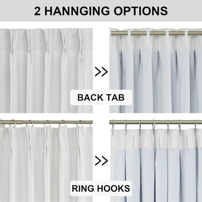 Linen Blackout Curtains, 40“W White Thermal Pinch Pleated Drapes (Pack of 2)