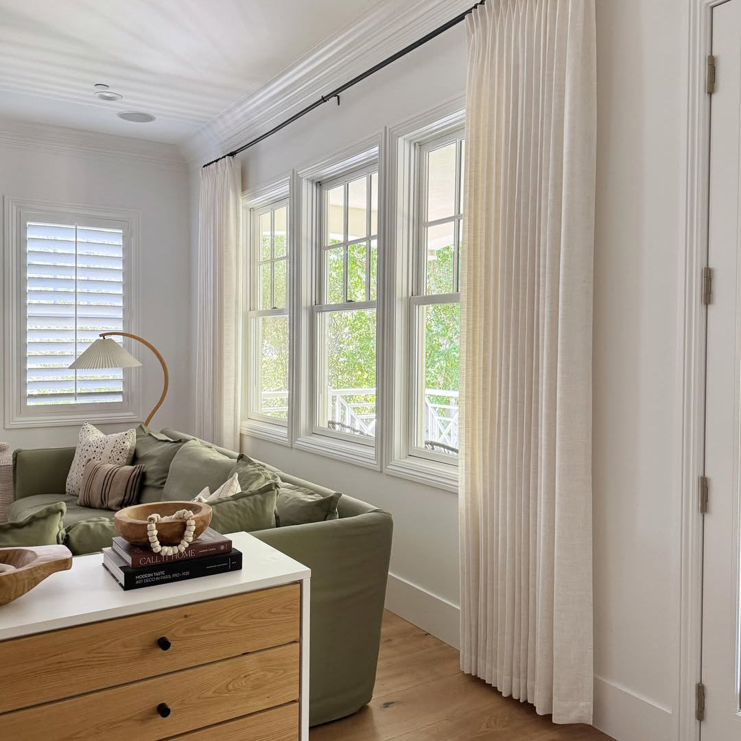 Linen Curtains, Pinch Pleated Drapes for Living Room & Bedroom, Ivory White (Pack of 2)