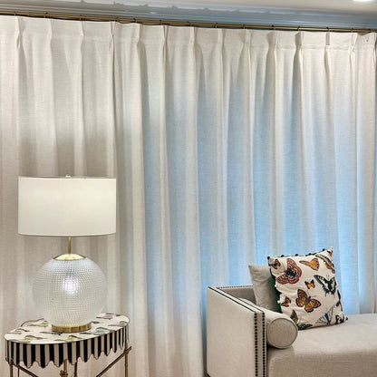 Linen Curtains, Pinch Pleated Drapes for Living Room & Bedroom, Ivory White (Pack of 2)