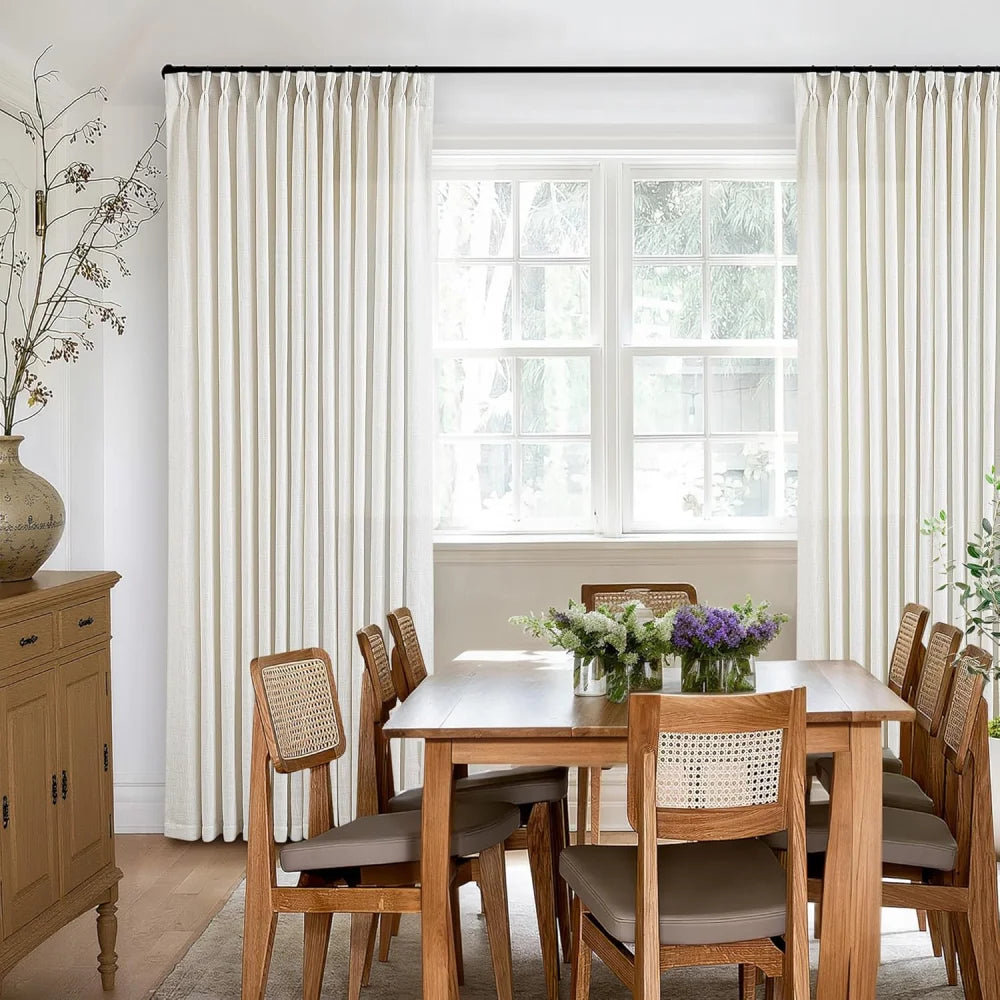 Linen Curtains, Farmhouse Pleated Drapes for Living Room & Bedroom (Pack of 2)