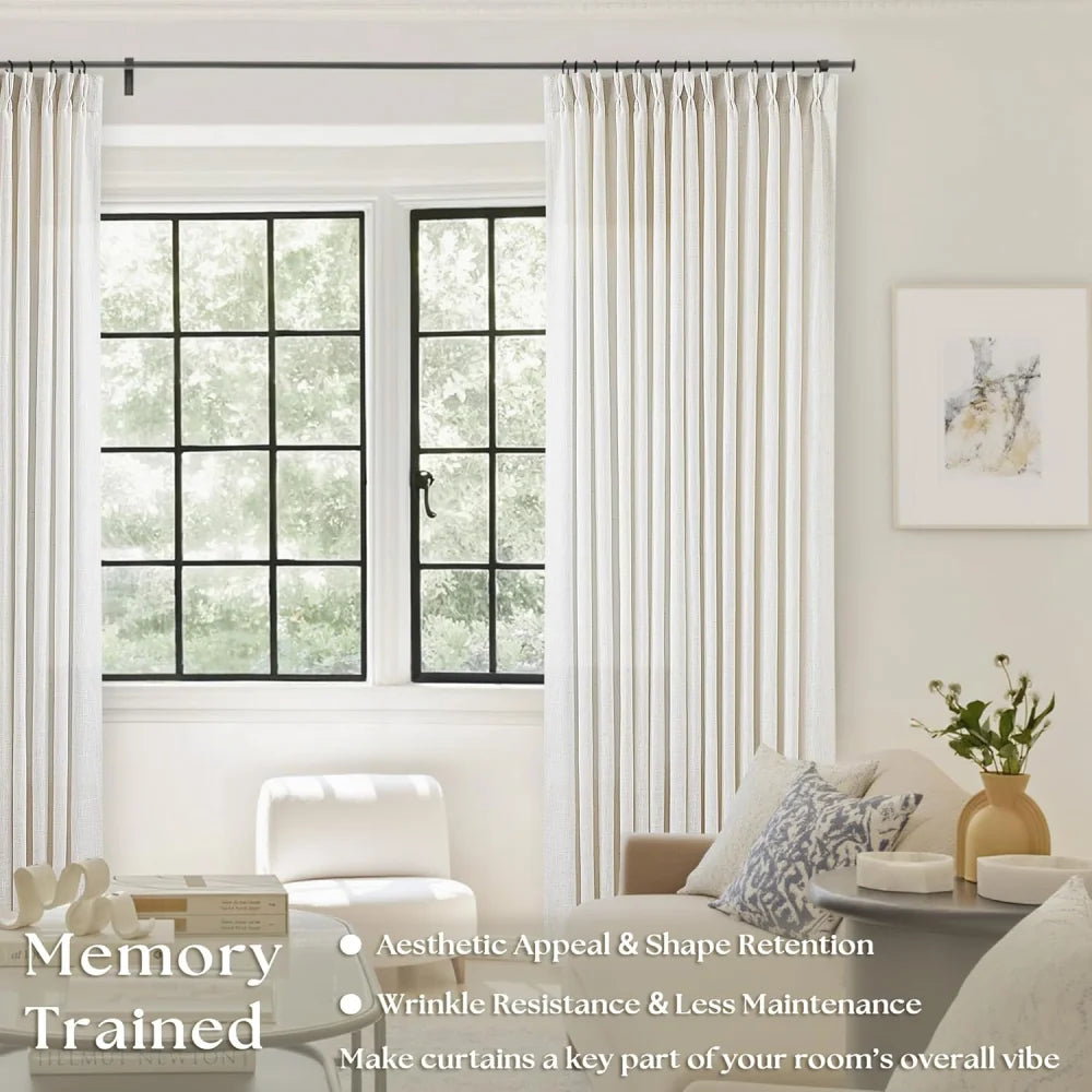 Linen Curtains, Farmhouse Pleated Drapes for Living Room & Bedroom (Pack of 2)