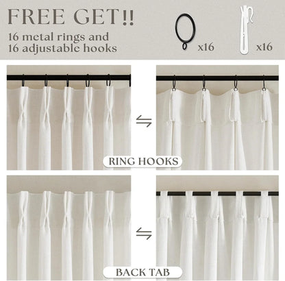 Linen Curtains, Farmhouse Pleated Drapes for Living Room & Bedroom (Pack of 2)
