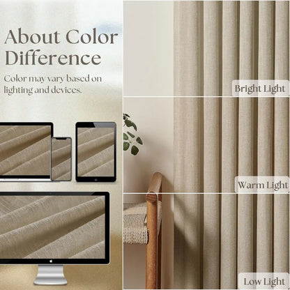 Linen Curtains, Farmhouse Pleated Drapes for Living Room & Bedroom (Pack of 2)