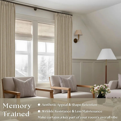 Linen Curtains, Farmhouse Pleated Drapes for Living Room & Bedroom (Pack of 2)