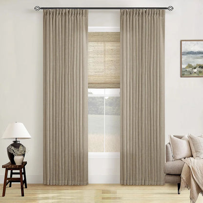 Linen Curtains, Farmhouse Pleated Drapes for Living Room & Bedroom (Pack of 2)