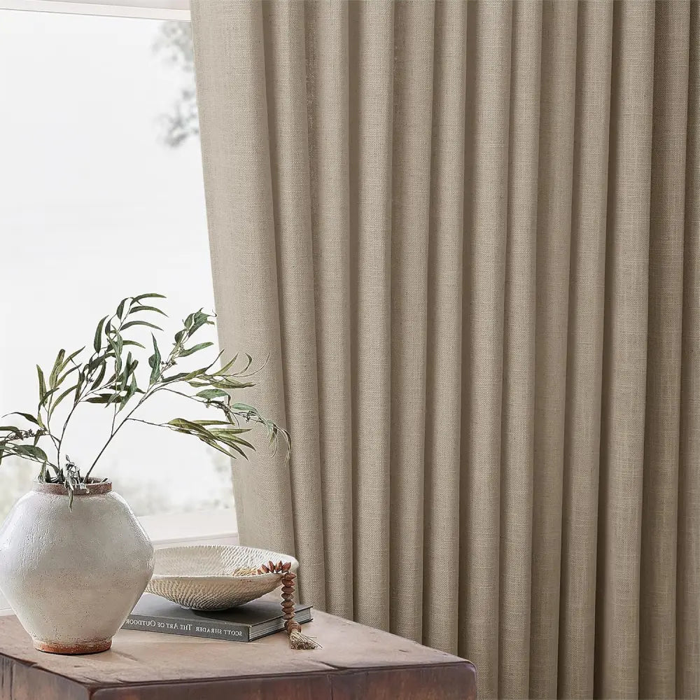Linen Curtains, Farmhouse Pleated Drapes for Living Room & Bedroom (Pack of 2)