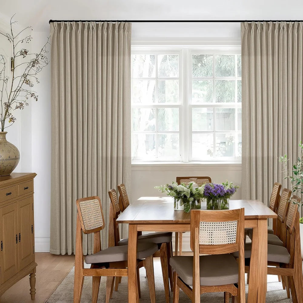 Linen Curtains, Farmhouse Pleated Drapes for Living Room & Bedroom (Pack of 2)