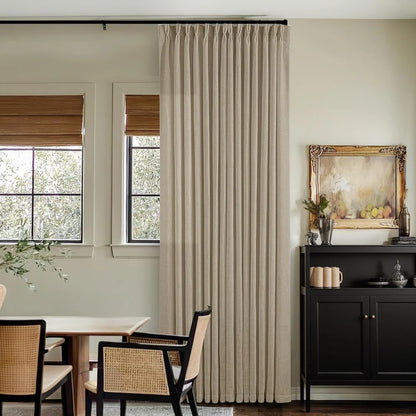 Linen Curtains, Farmhouse Pleated Drapes for Living Room & Bedroom (Pack of 2)