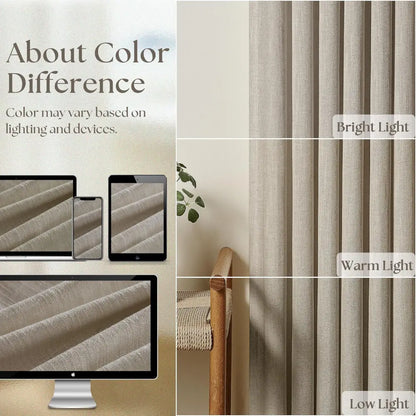 Linen Curtains, Farmhouse Pleated Drapes for Living Room & Bedroom (Pack of 2)