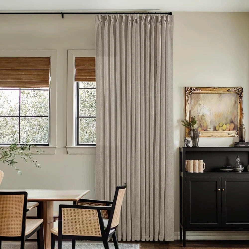 Linen Curtains, Farmhouse Pleated Drapes for Living Room & Bedroom (Pack of 2)