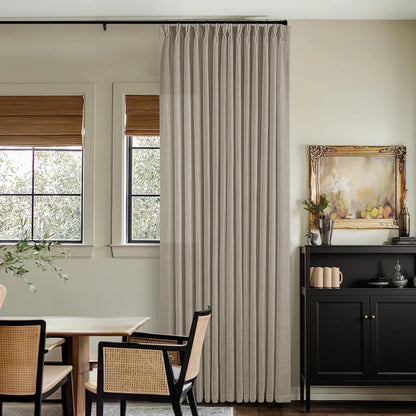 Linen Curtains, Farmhouse Pleated Drapes for Living Room & Bedroom (Pack of 2)