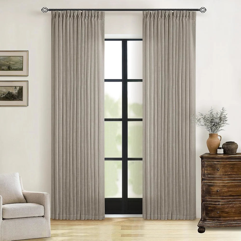 Linen Curtains, Farmhouse Pleated Drapes for Living Room & Bedroom (Pack of 2)