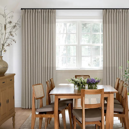 Burlywood Birch Light Filtering Linen Curtains – Pleated Drapes, Pinch Pleat & Grommet 2-in-1, 30% Linen, Includes Rings & Hooks