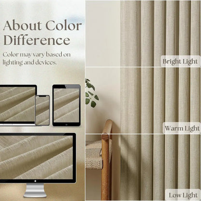 Linen Curtains, Farmhouse Pleated Drapes for Living Room & Bedroom (Pack of 2)