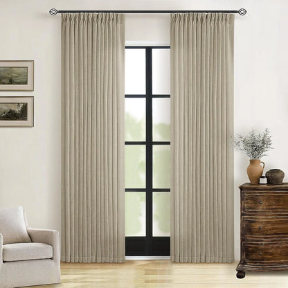 Linen Curtains, Farmhouse Pleated Drapes for Living Room & Bedroom (Pack of 2)