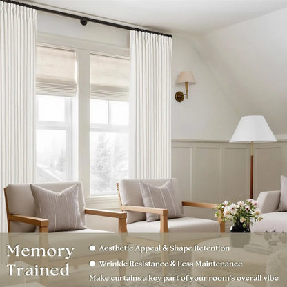 Linen Curtains, Farmhouse Pleated Drapes for Living Room & Bedroom (Pack of 2)