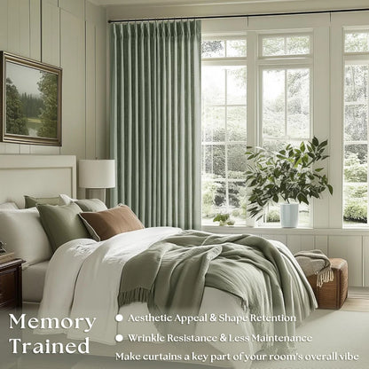 Linen Curtains, Farmhouse Pleated Drapes for Living Room & Bedroom (Pack of 2)