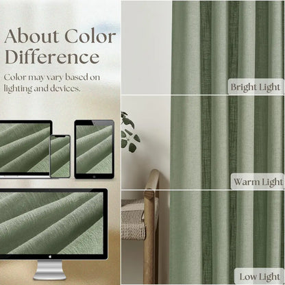 Linen Curtains, Farmhouse Pleated Drapes for Living Room & Bedroom (Pack of 2)