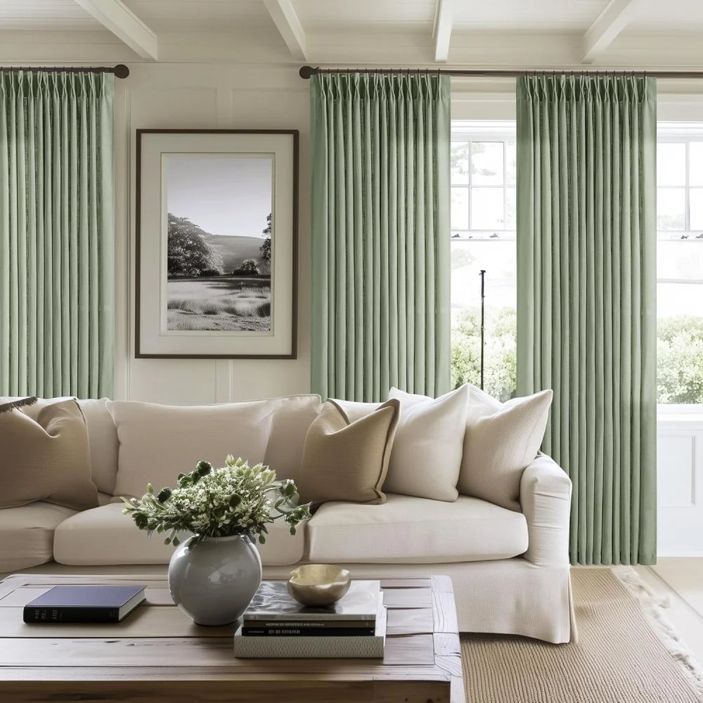 Linen Blackout Curtains, Pinch Pleat Drapes, Room Darkening Thermal Insulated for Living Room (Pack of 2 pcs)
