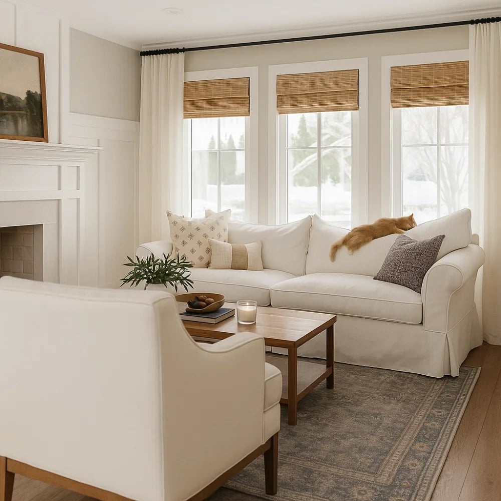 MorraHome No Drill Cordless Bamboo Woven Roman Shades